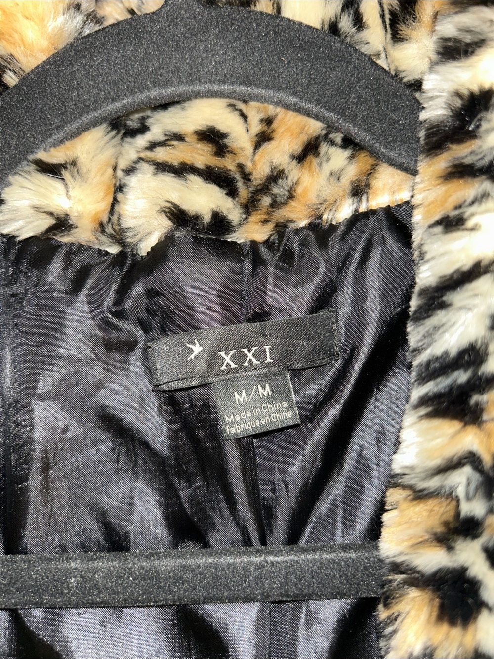 XOXO Faux Fur Leopard Print Belted Jacket in Brown and Black - Picture 3 of 5